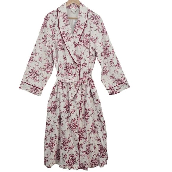 Charter Club Womens XL/XXL White Red Floral Toile Bathrobe NWT - Picture 2 of 7